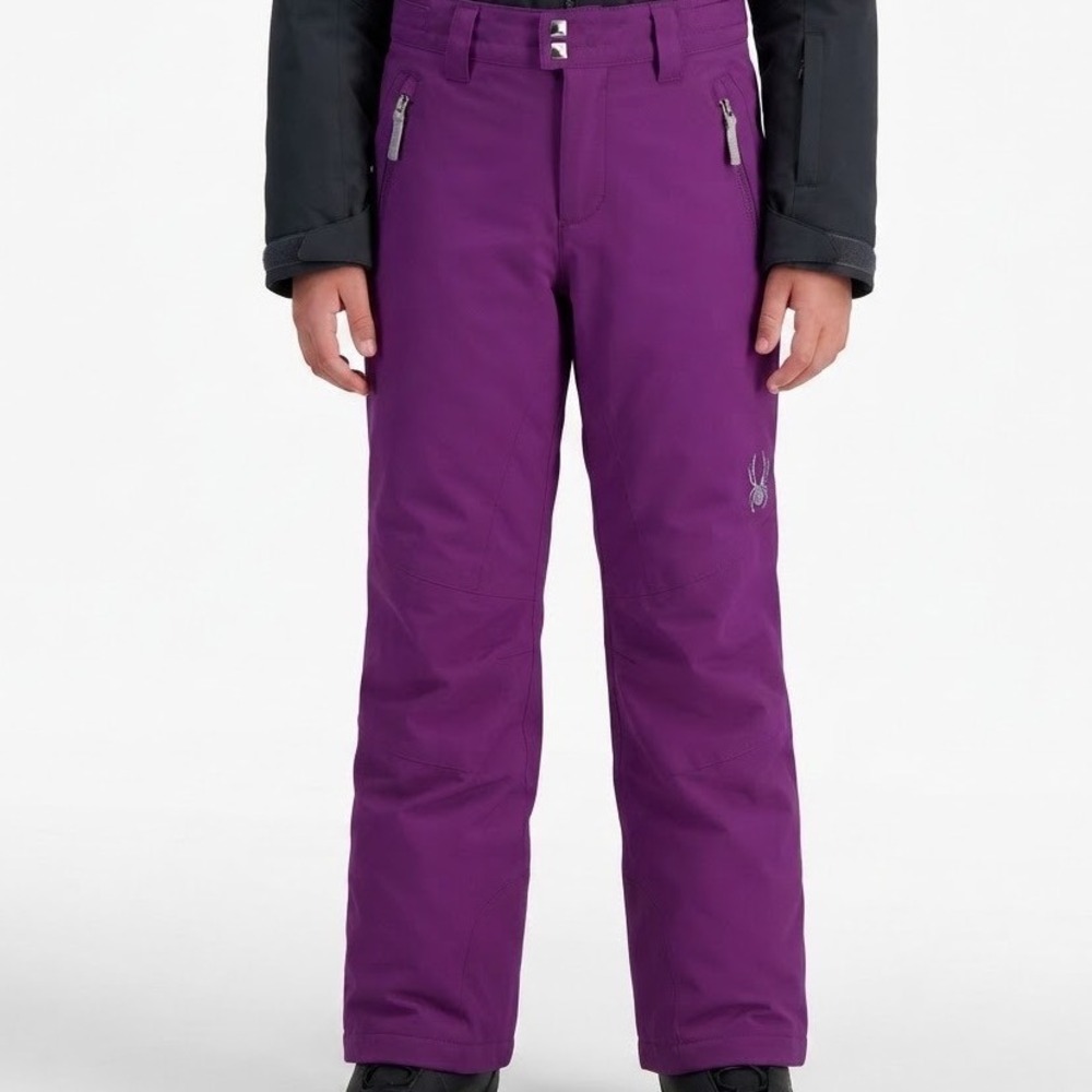 Spyder Girls Purple Insulated Ski Snow Pants Silver Logo Size 14 Grow Hem